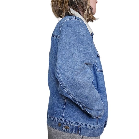 Vintage Y2K Denim Jacket L Trucker Coat Ralph Lauren Sherpa Collar Insulated - Picture 7 of 13